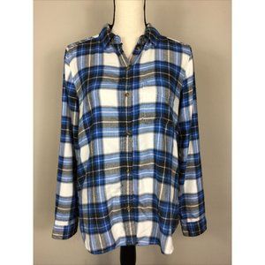 American Eagle Ahh-Mazingly Soft Blue White Plaid Boyfriend Fit Shirt, M…